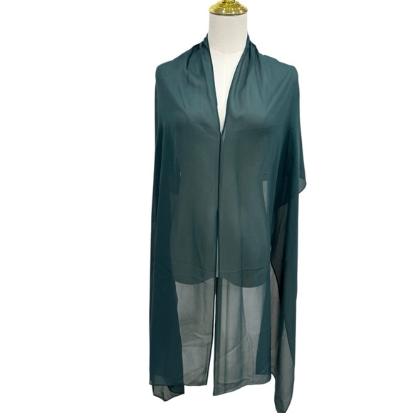 Eileen Fisher Pine Sheer Silk Georgette Chiffon Wrap One Size $138 NWT Green - Picture 4 of 15
